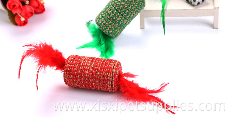 christmas color sisal cat toy with feather